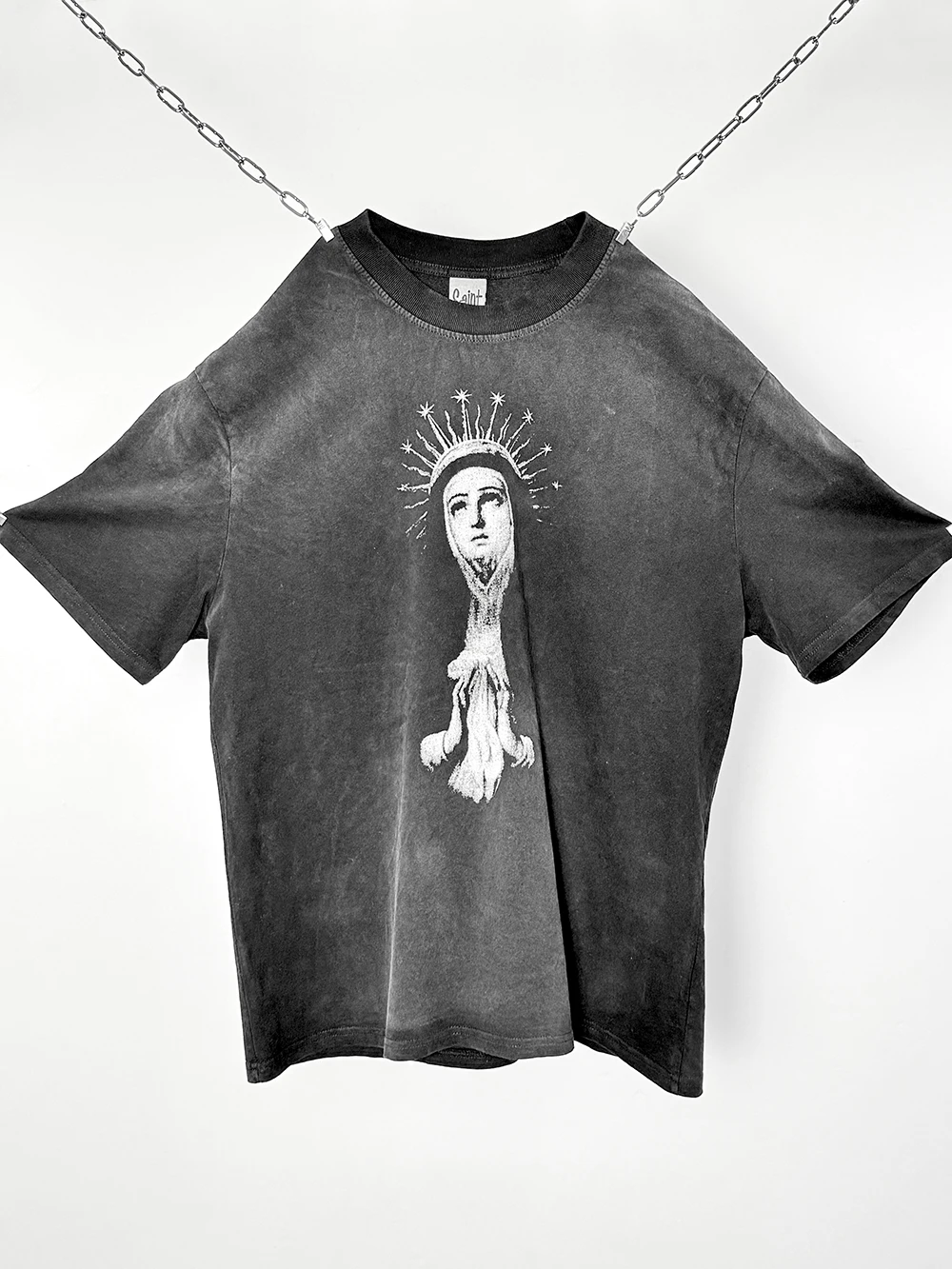 25ss SAINT T shirt Vintage Washed Black Streetwear Graphics Print Overszie Tee Tops Men HipHop Cotton Loose T Shirt For Men