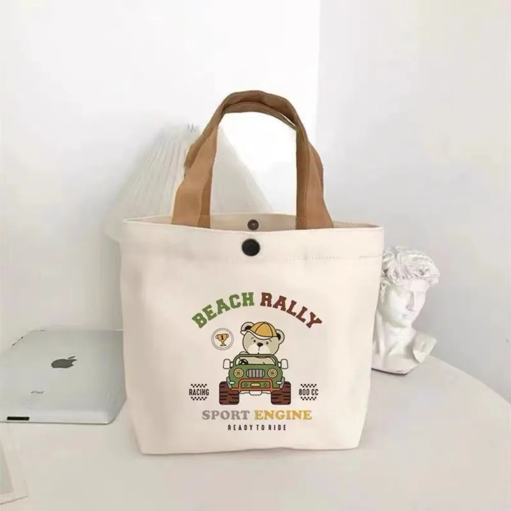 Small Canvas Women Tote Food Bag Japanese Peach Lunch Bag Korean Mini Handbags Lunch Box Cloth Picnic Travel Ben to Storage Bags