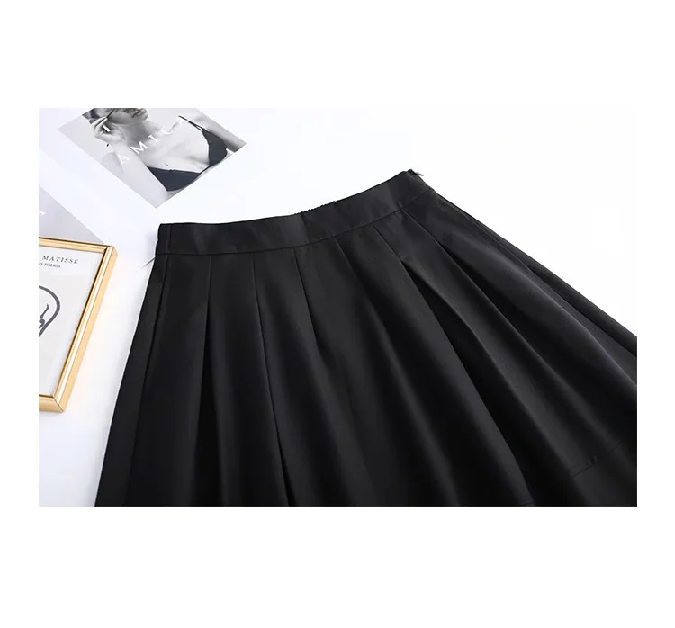 LOUIS YAO Women Elegant Black Midi Skirts 2024 High Waist Commuting Casual A Line Umbrella Long Skirt with Slit and Pockets
