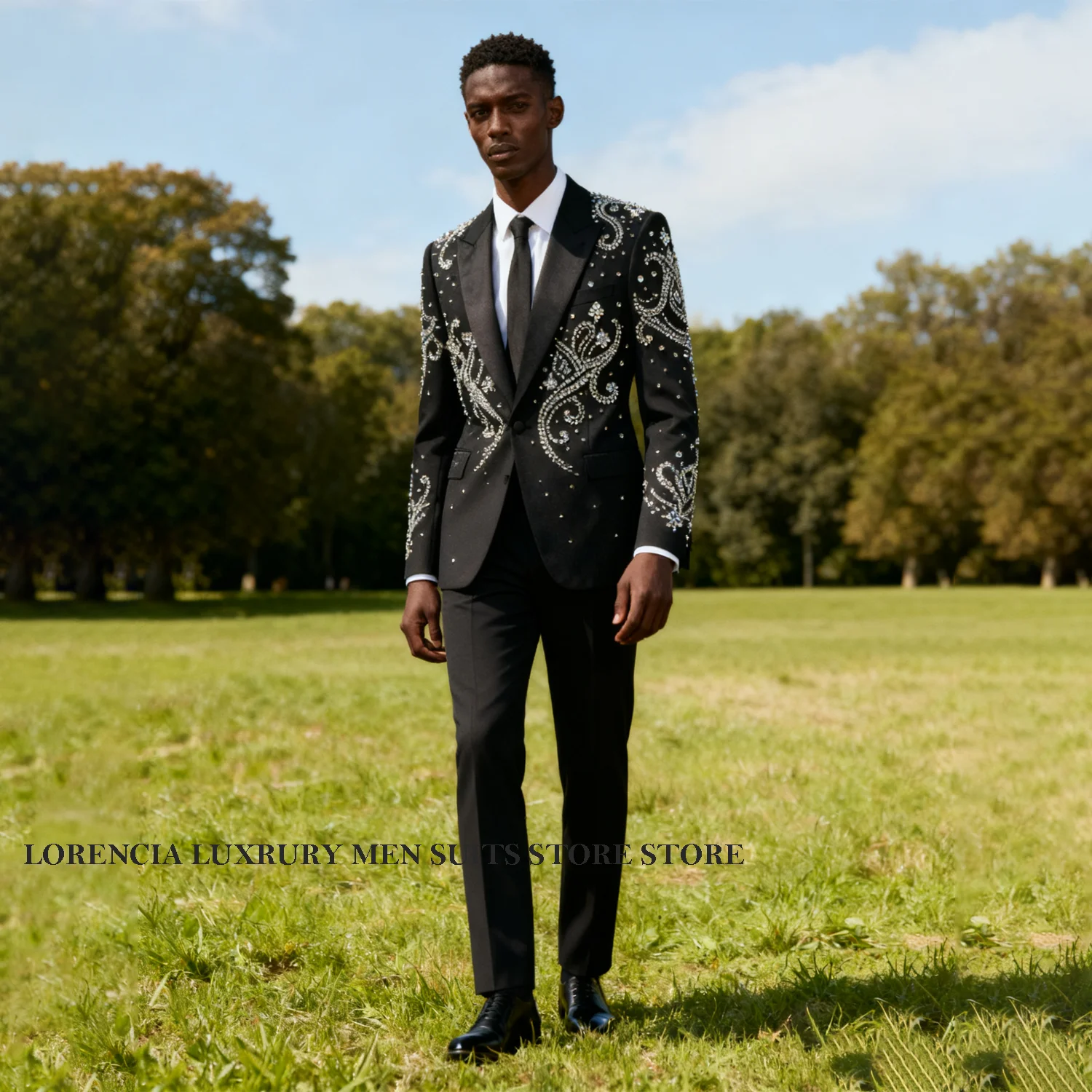 

Элегантный роскошный мужской костюм с кристаллами и бриллиантами по индивидуальному заказу, тонкий пиджак для жениха, комплект из 2 предметов, свадебный мужской Ropa Hombre, формальный смокинг для жениха