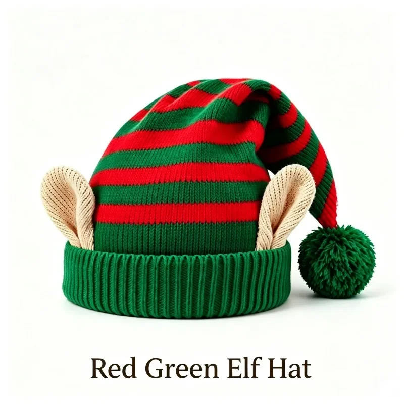 Bonnet de Lutin Rayé avec Oreilles et Pompon – Rouge, Vert ou Blanc – photo 6