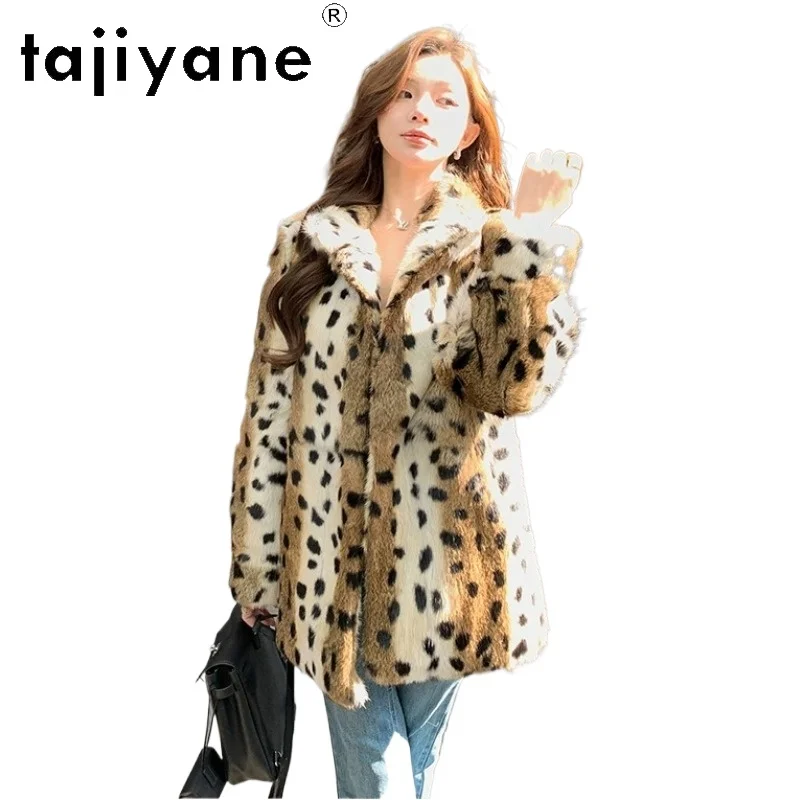 

TAJIYANE High-quality Rabbit Fur Coat Women Shearling Fur Jacket Winter Coat Women Jackets Leopard Furry Tops Retro Дубленка New