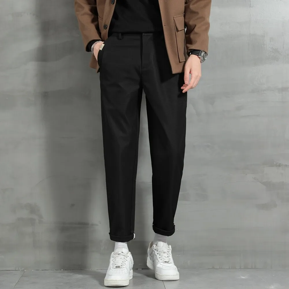 

2025 Spring Casual Pants Solid Color Simple Versatile Elastic Waist Business Pants Fashion Ankle Length Office Social Trousers