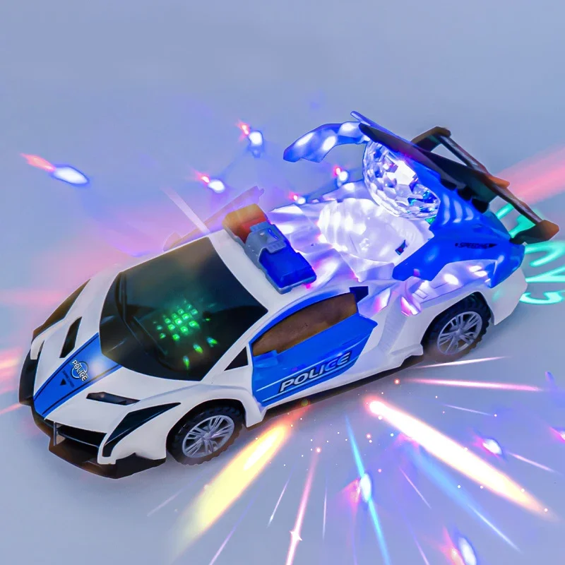 

1-2 Children's Music Electric Rotary Universal Police Car Colorful Lights Toy Car