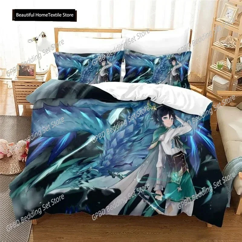 

Luxury New 3D Print Anime Genshin Impact Paimon Bedding Set Duvet Cover Bedroom Covers Single Twin King ​Size Quilt Cover