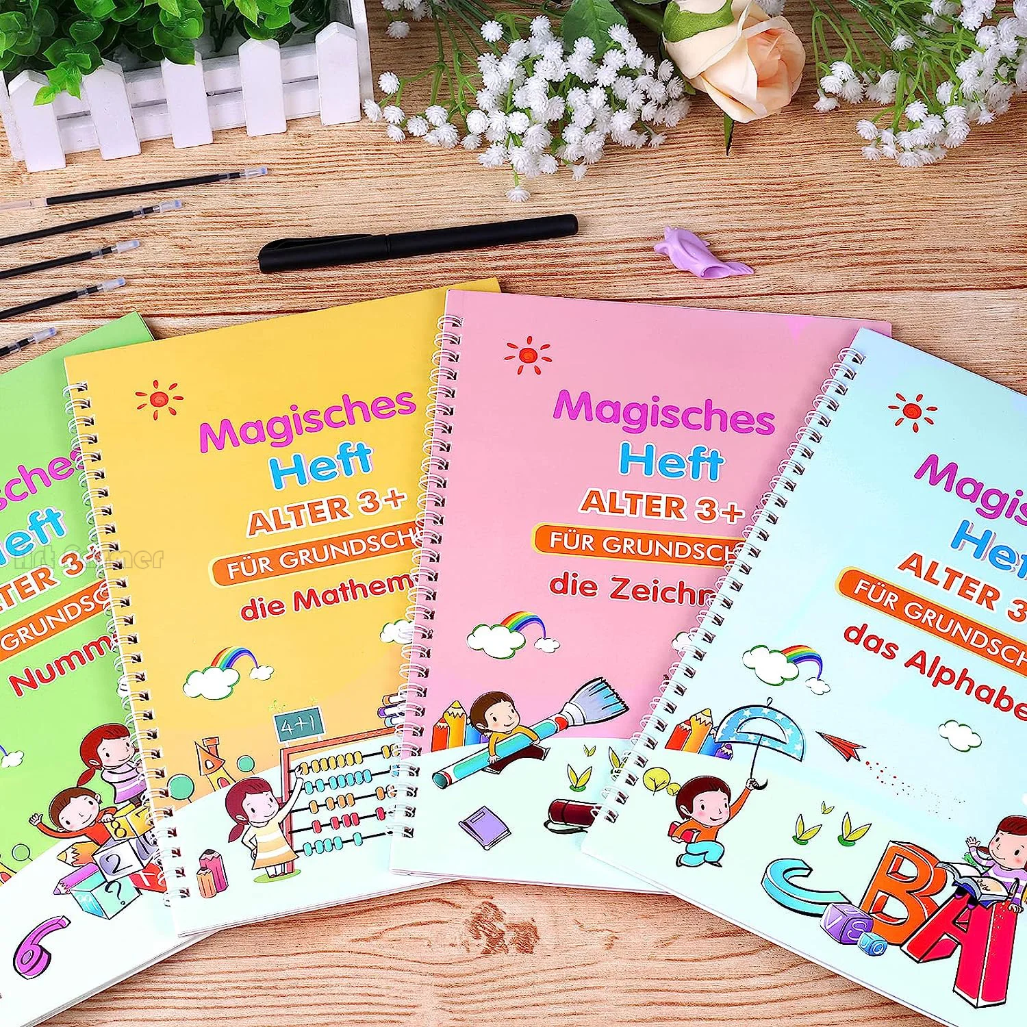 18.5x26 سنتيمتر الخط الممارسة كتاب 4 كتاب/مجموعة الرياضيات الألمانية كتب الخط مونتيسوري للأطفال نسخة قابلة لإعادة الاستخدام التعليمية