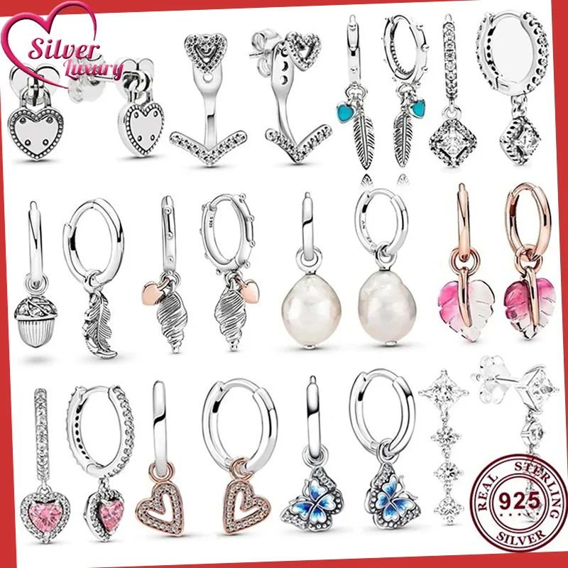 

New 100% S925 Silver Eternal Love Sparkling Butterfly Women's Earrings Wedding 키링 Gift Keychain Fashion Charm Jewelry