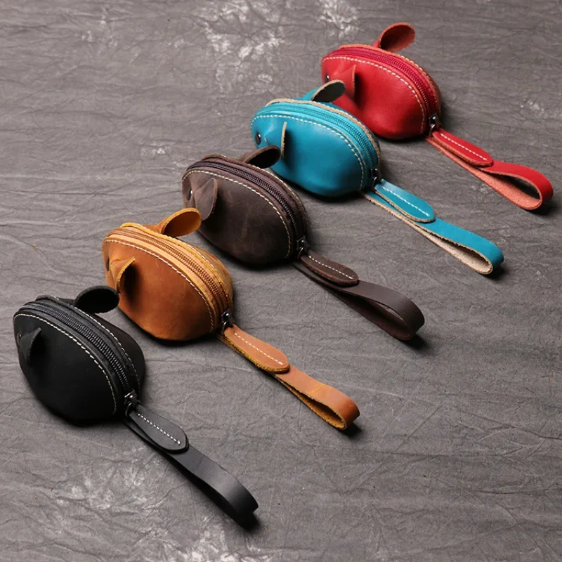 Vintage Mini Coin Purse Cute Leather Small Wallet Men Women Brown Fashion Cute Mouse Storage Bag Trend Zipper Pouch