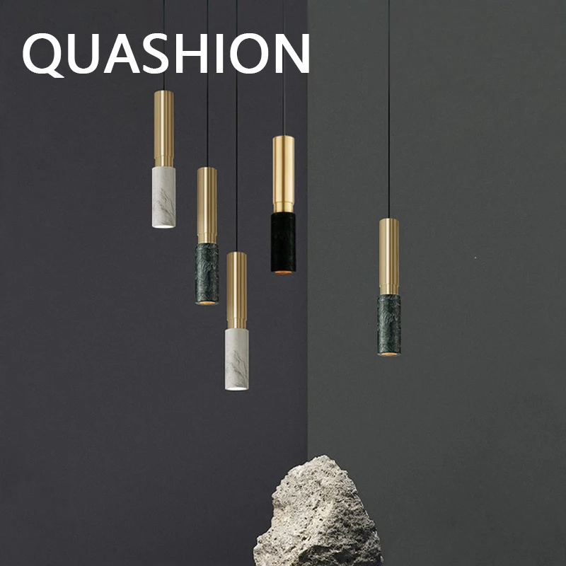 Modern Marble LED Chandeliers Lighting Gold Metal Cylinder Hanging Ceiling For Living Room Home Decoration Luxury Pendant Lights