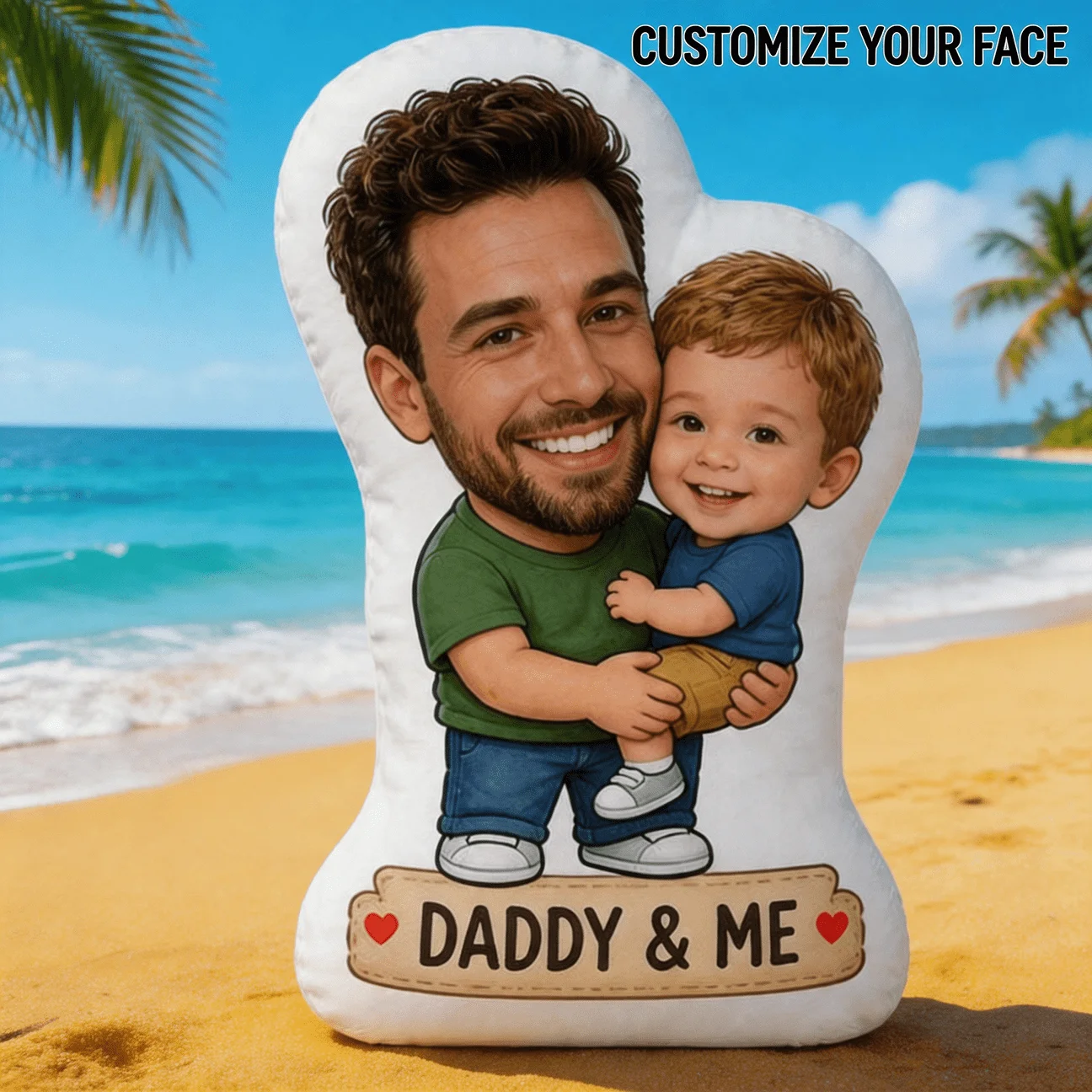 Custom Personalized Photo Face Pillow, Daddy  Me Cartoon Character Custom Shaped Decor Cushion 70cm LargeSize Home Accent Pillow