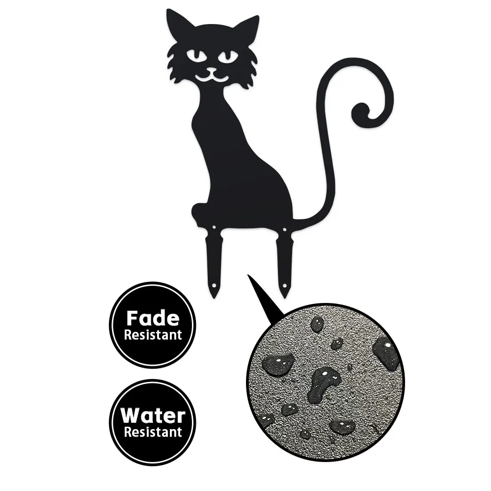 2DVFlower Beds & Trees & Outdoor Decor Charming Black Furry Kitten Metal Garden Stake Floor-Mounted Decorative Plug for Yards