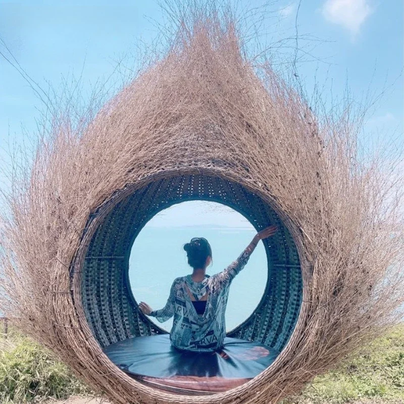 Internet celebrity bird's nest hanging chair swing outdoor Bali clock in photo props floor rattan rocking chair decorative