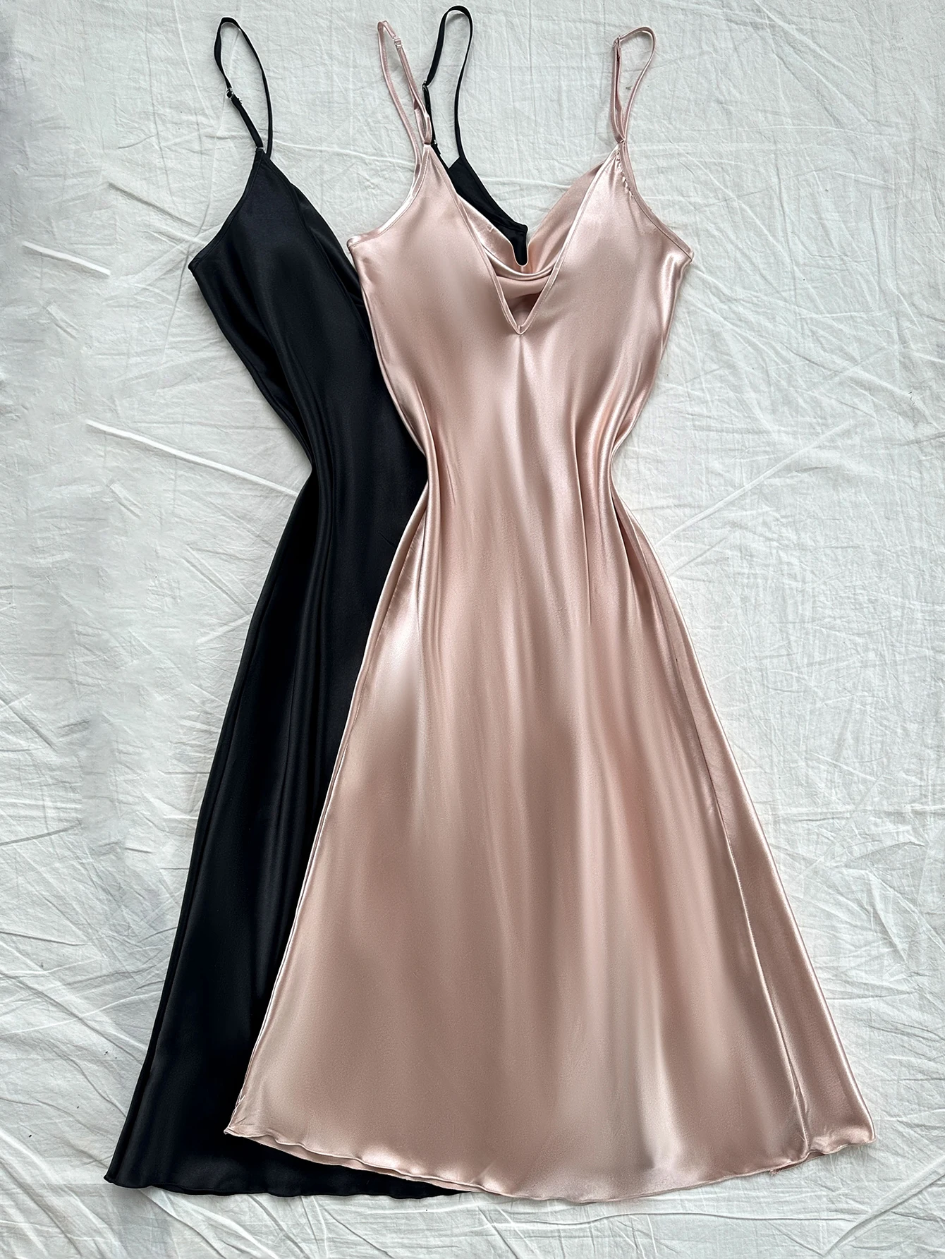 2 Piece Women's Nightgown Set Cowl Neck Spaghetti Strap Long Side Slit Pajamas Solid Color Elegant Dress