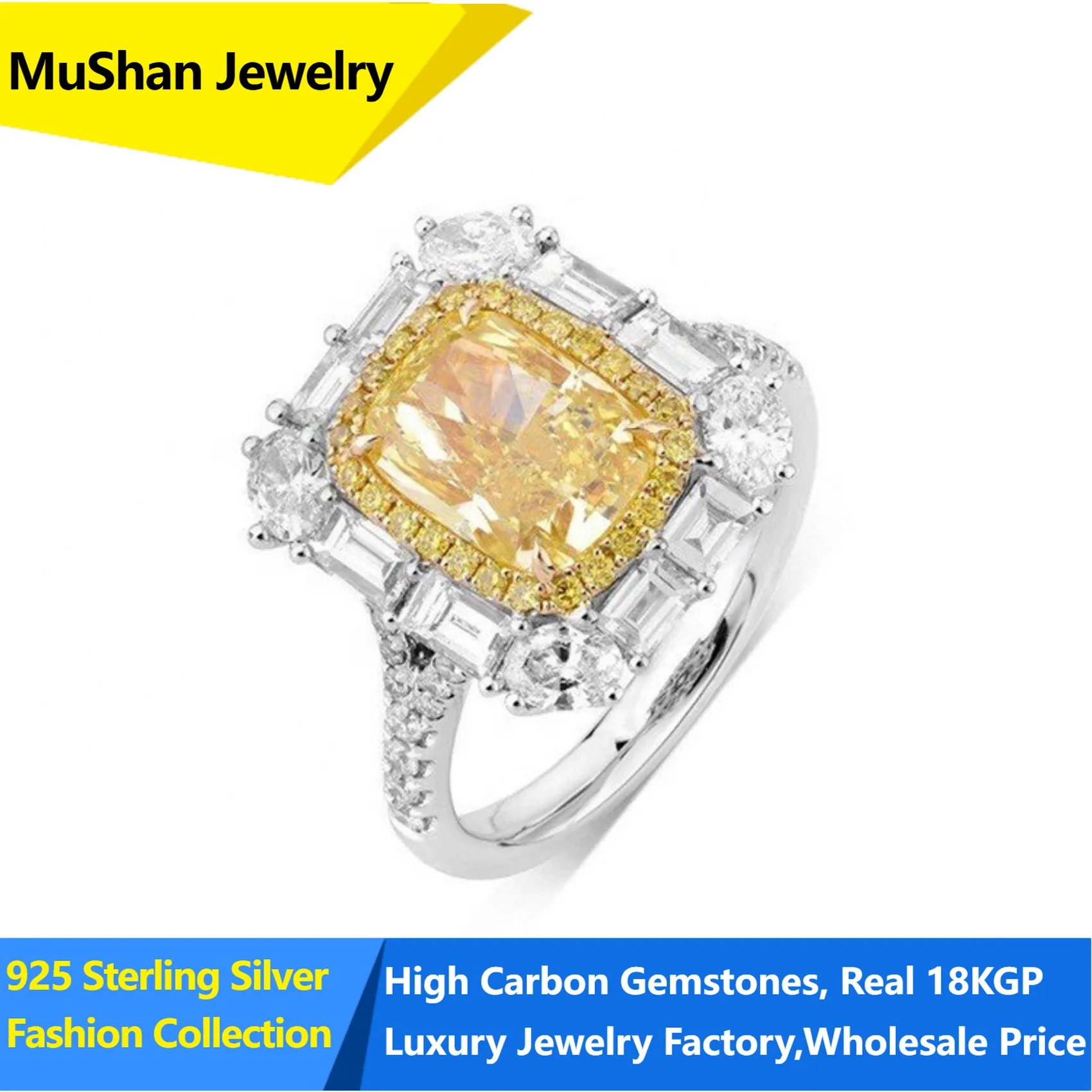 MuShan Jewelry Factory 925 Sterling Silver Rings Wedding Band for Women Certificate High Carbon Gemstones Ring s925 Fine Jewelry