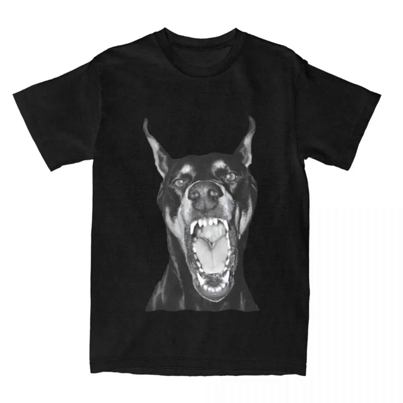 Black Doberman T-Shirt angry Animal Trendy Cool T-Shirts Short Sleeve Aesthetic Tshirt Summer Cotton O Neck Plus Size Clothing