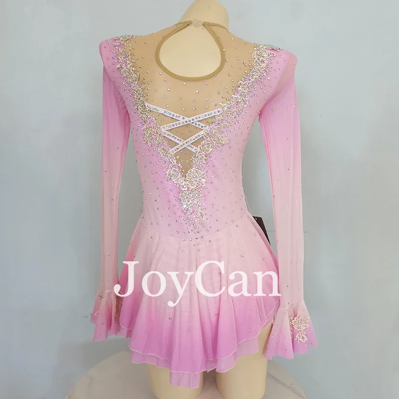 JoyCan-Ice Figure Skating Vestido para Meninas, Spandex, Elástico, Rosa, Competição, Dance Wear, Personalizado