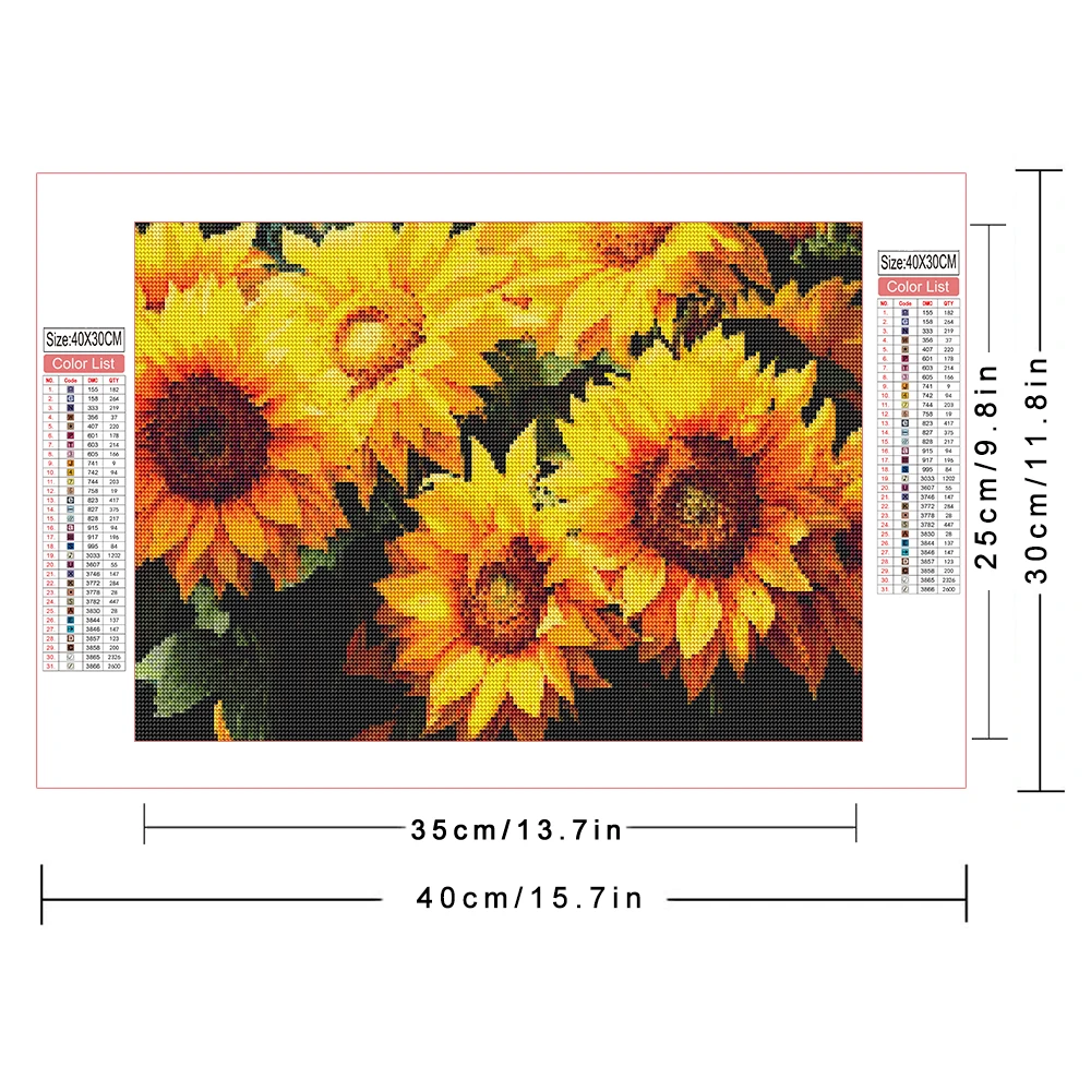 AZQSD Diamond Painting Sunflower Flower Cross Stitch Embroidery Floral Mosaic Full Square/Round Drill Picture Rhinestones Gift