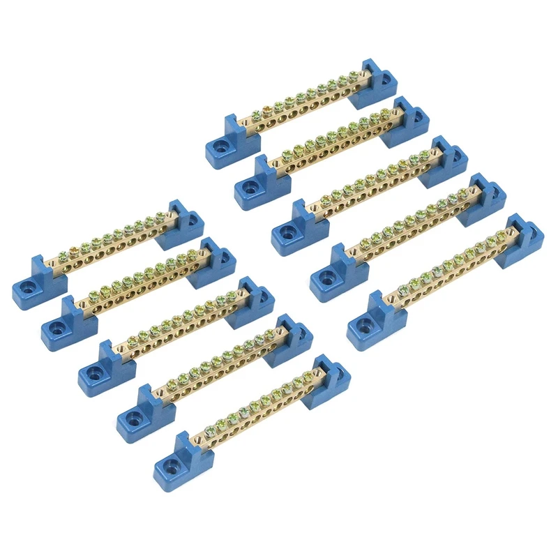 

LJL-Terminal Block Blue Terminal Bus Bar 10 Positions Screw Brass Terminal Grounding Strip Bus Bar Block Pack Of 10