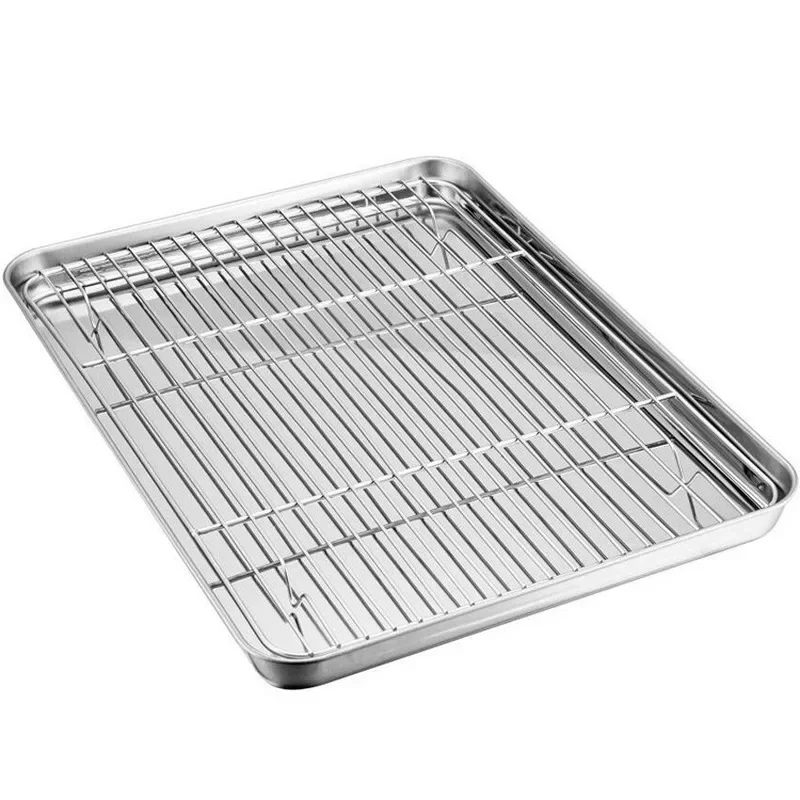 

Baking Tray with Removable Cooling Rack Set Non-Toxic Stainless Steel Baking Pan Sheet, Oven Used, Dishwasher Safe WJ11