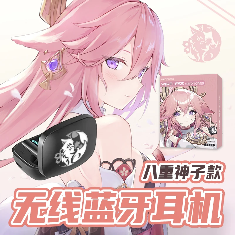 Anime kamisato ayaka raiden shogun ganyu yae miko fone de ouvido sem fio controle de toque fones de ouvido bluetooth presente do estudante