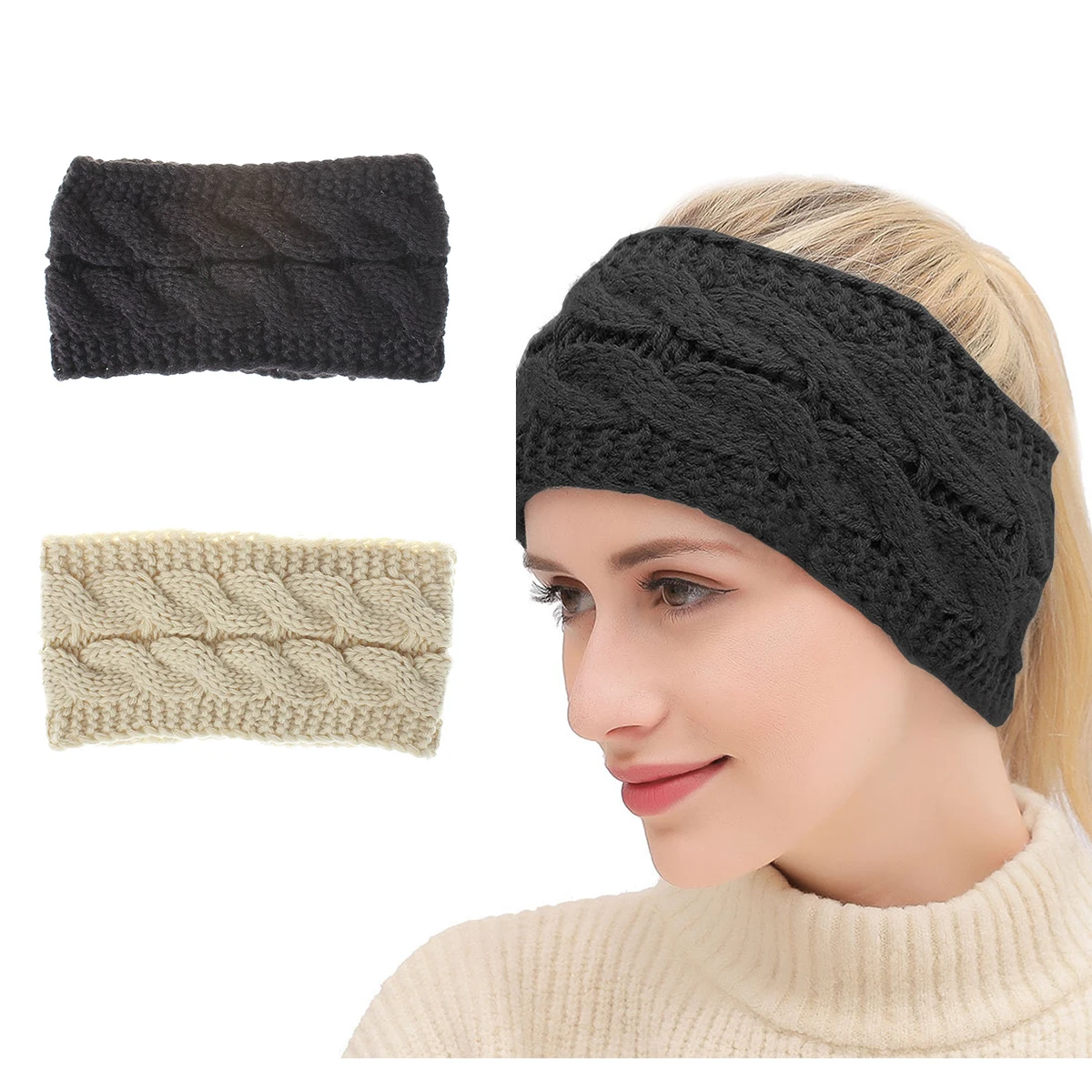 Ladies Knitted Wool Headband Warm Ear Protector Hair Accessories Can Be Used As Headband Headband