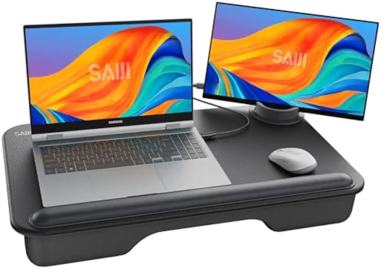 

Lightweight Lap Desk for 17" Laptops with Cushion, Wrist Pad, and Monitor Holder - Ideal for Home Office and Gaming