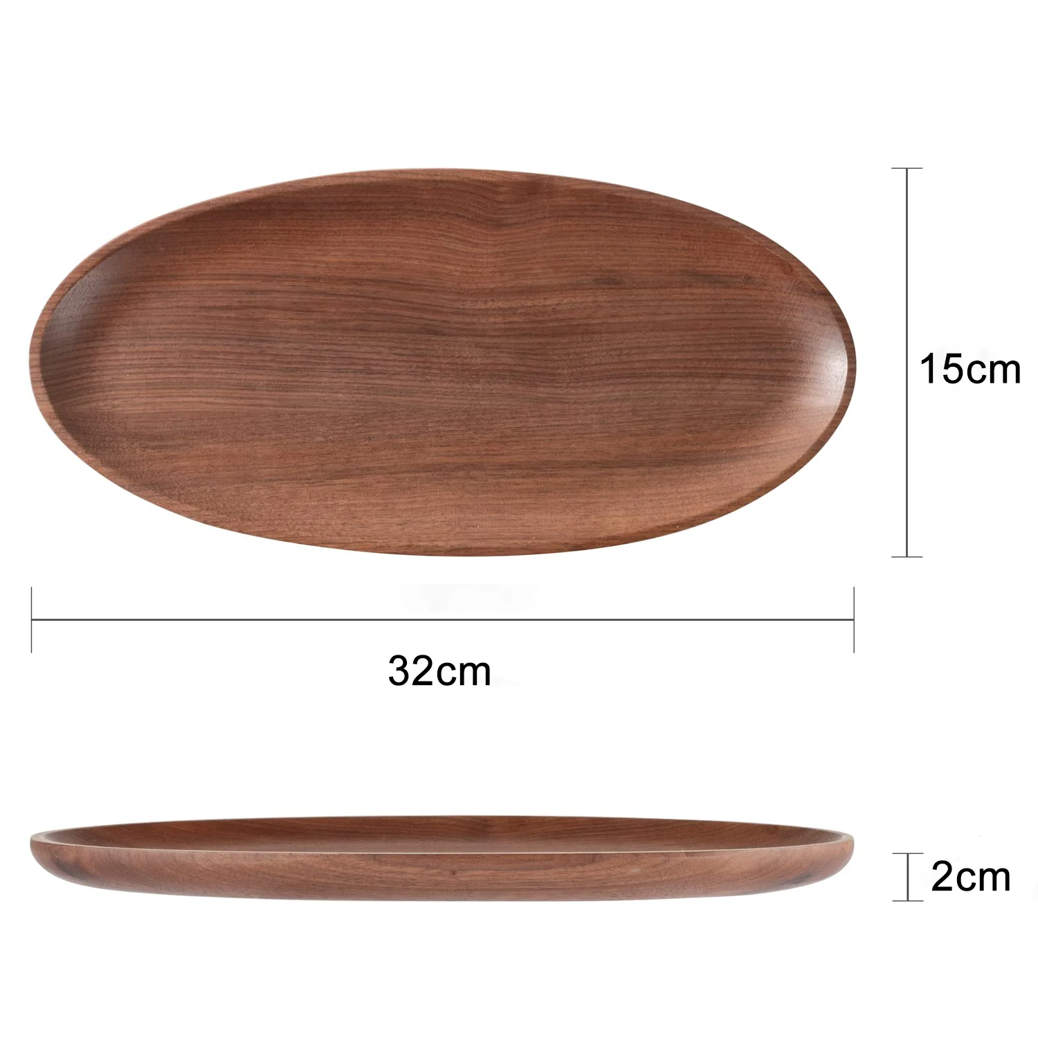 Walnut Wood Serving Decorative Tray, Oval Wooden Tray for Bathroom, Small Solid Wood Tray and Platters for Food Snack, 32x15cm