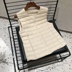 Jaqueta Puffer sem mangas feminina, 90% de pato branco, ultra leve, embalável, quente, colete de forro, feminino, primavera, inverno, novo, 2021