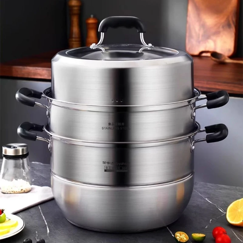 Rongshida 304 steamer household three-layer large-capacity stainless steel pot with two layers of steaming and cooking one pot