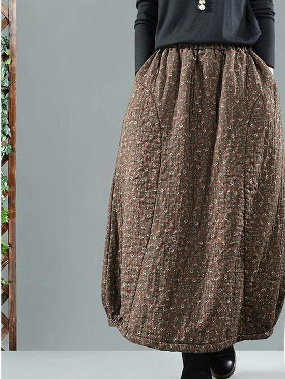 

Ретро-юбка из хлопка и льна с цветочным принтом, на резинке, утепленная, средней длины, женская, больших размеров, для осенне-зимнего сезона