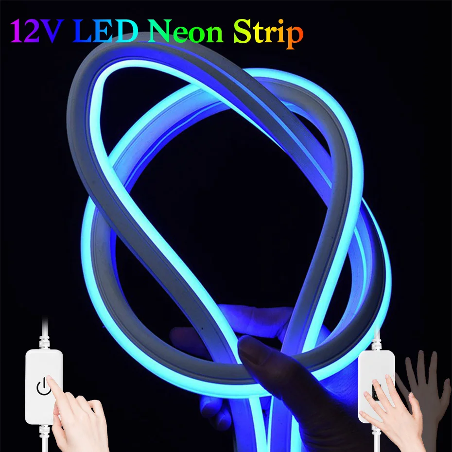 

12V Dimmbale Neon Led Tape Waterproof Warm White Red Green Blue Pink Yellow Led Strip Touch/Hand Sensor EU US Plug Led Ribbon