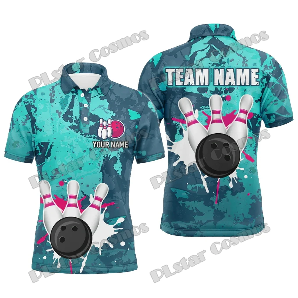 Retro Bowling Water Milk Multicolor Option Customized Name 3D Printed Men's Polo Shirt Summer Unisex Casual Polo shirt WK244
