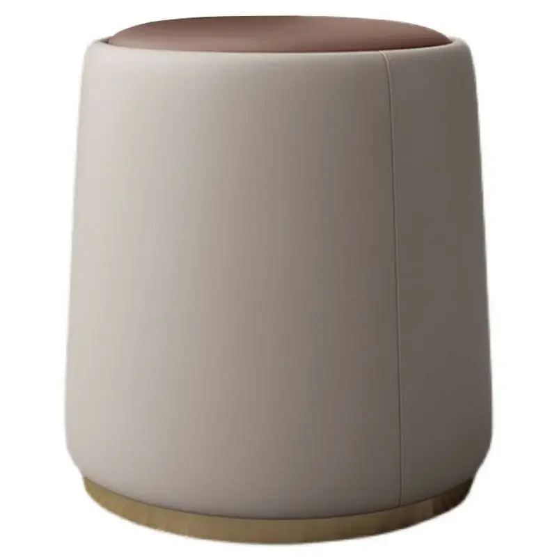 Modern bedroom makeup small round stool light luxury low stool household French seat column leather stool small soft bag