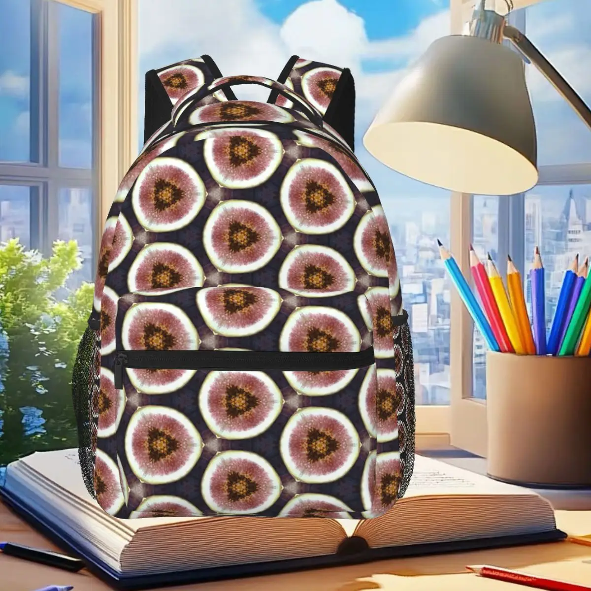 

Fig Geometric Pattern Student Backpack School Bag Hiking Travel Daypack for Boys Girls Fashion Bookbag Shoulder Bags