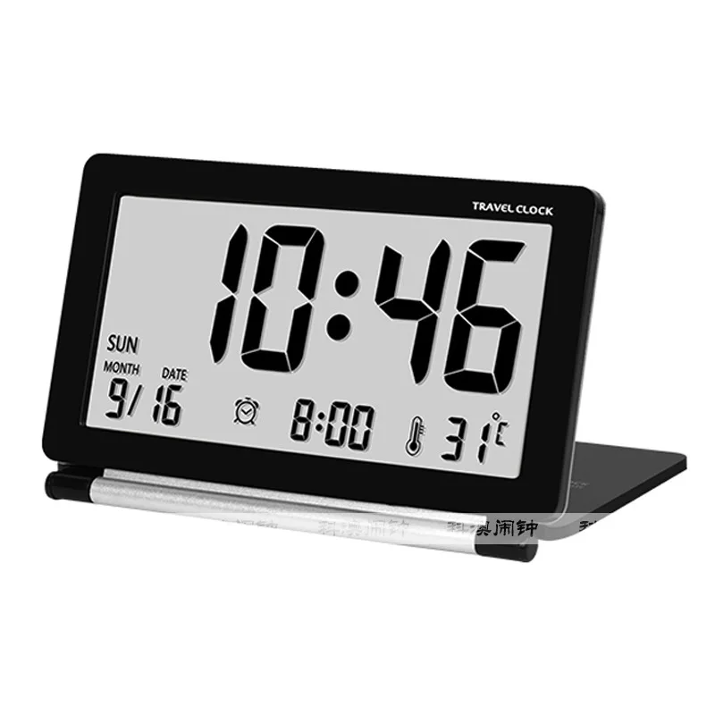 ABS Mute Temperature Calendar Home LCD Display Alarm Clock Office Folding Electronic Flip Travel Digital Desk Clock