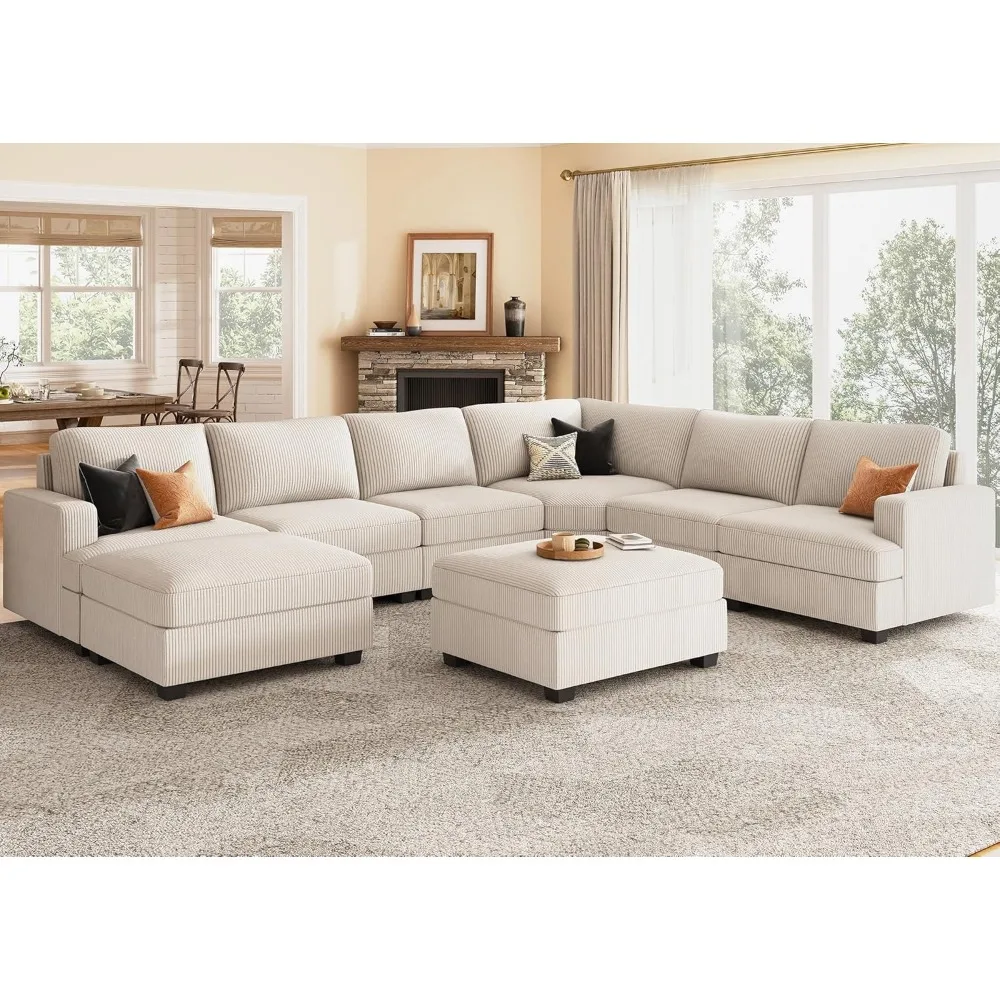 

Corduroy Sectional Couch with Storage Ottoman,Modular Corner Sectional Sofa with Chaise,UShape Sectional Couches for Living Room