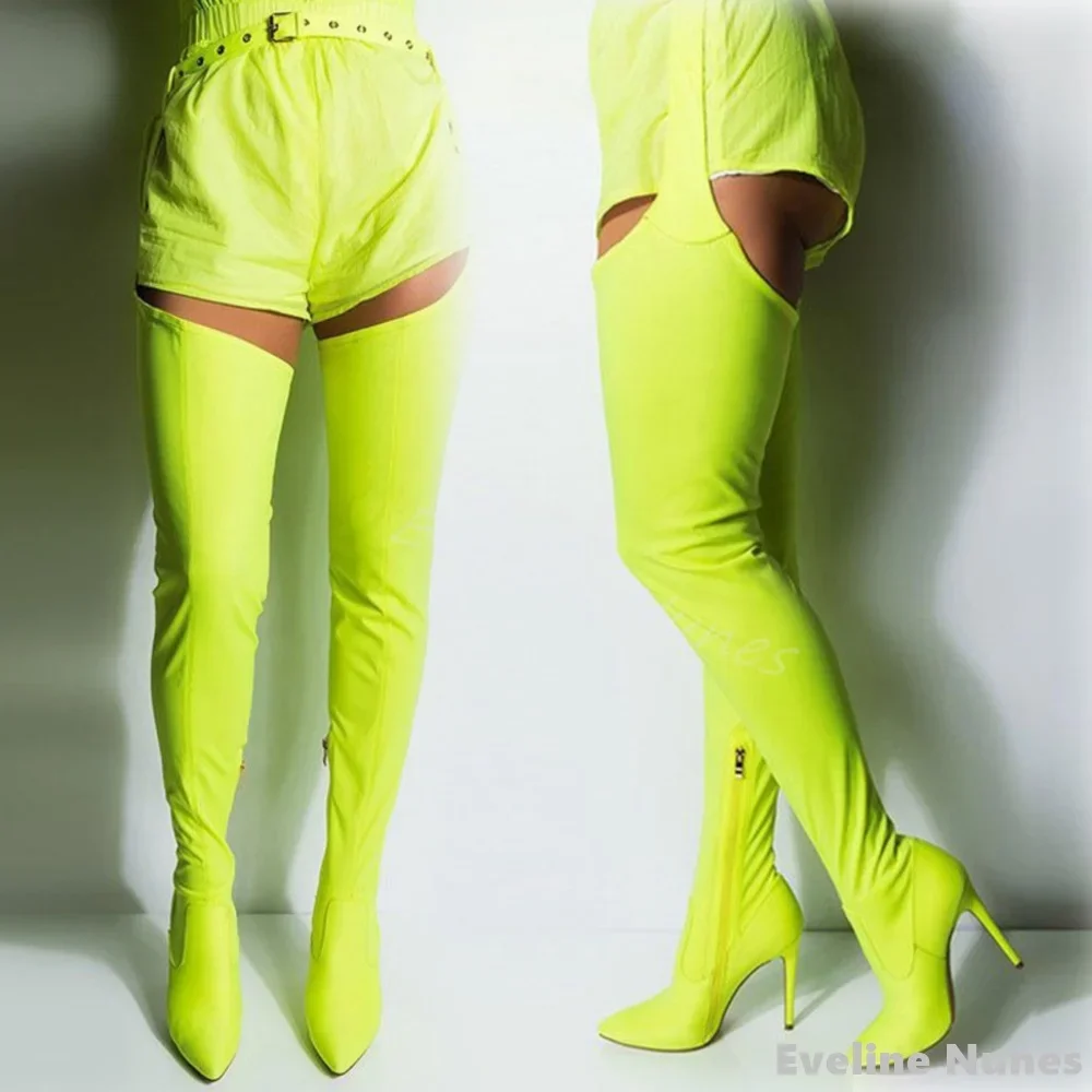Sexy over the knee Trouser boots One-piece boots women pointed toe stiletto heel Side zipper belt buckle catwalk stretch boots