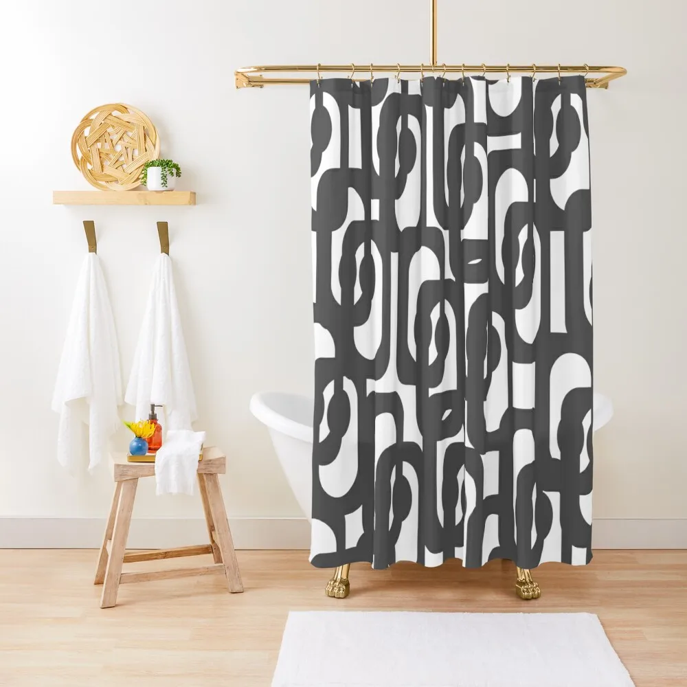 

Dark Grey and White Mid-century Modern Abstract Loop Pattern Shower Curtain Curtains For Bathroom