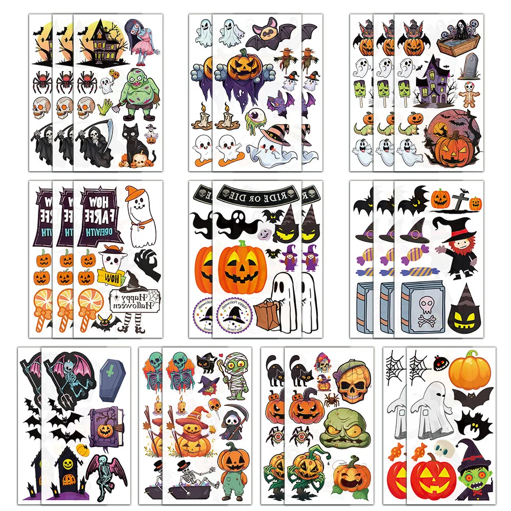 10PCS creativo Halloween Pumpkin Ghost Cartoon Element Tattoo Stickers impermeabile, Non tossico, sicuro e facile da pulire