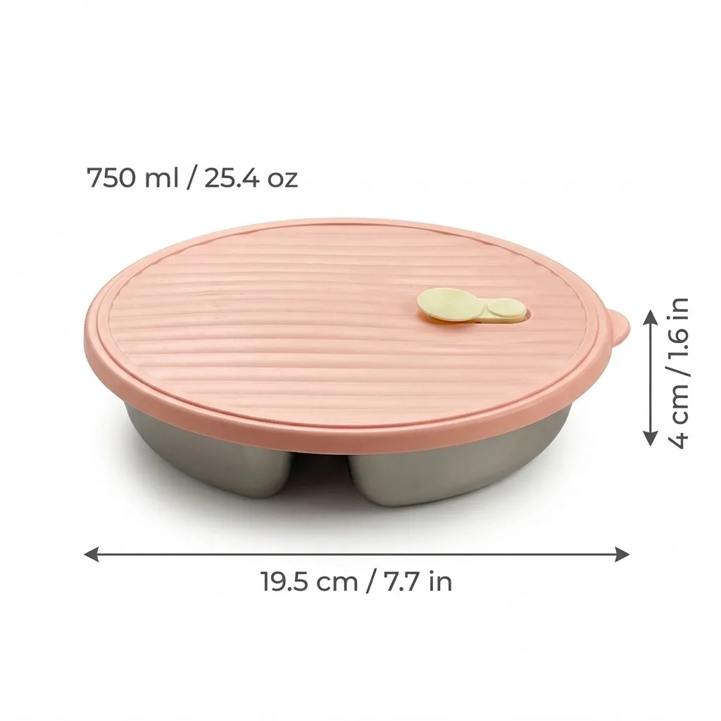 1/2 Stuks 3 Grids Ronde Dinerbord Met Deksel Stapelbaar 304 Roestvrij Staal Verdeeld Voedselbord Voor Dieetcontrole Herbruikbaar Servies