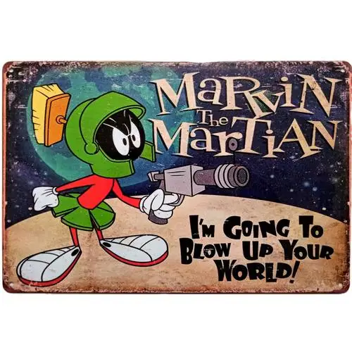 Vintage Marvin The Martian Metallschild, Retro-Cartoon-Schild als Wanddekoration