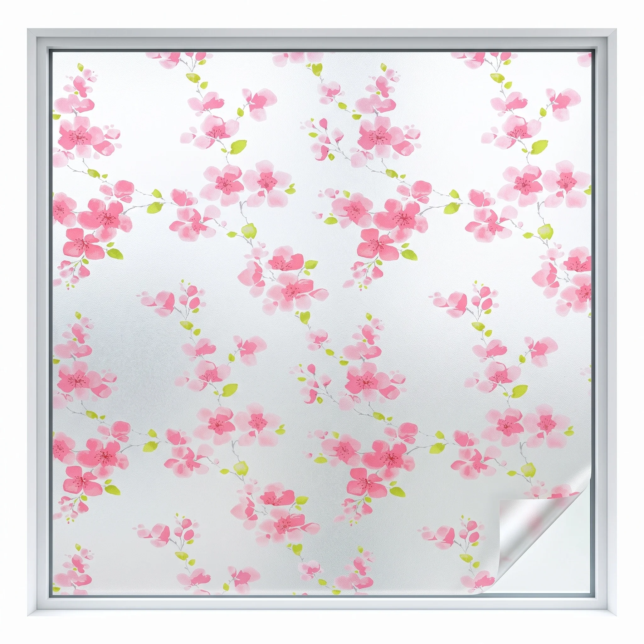 Cherry Blossom Pattern Self-Adhesive Window Privacy Film Frosted Anti-Peeping Pink Flower Glass Decor Sticker Waterproof for Hom