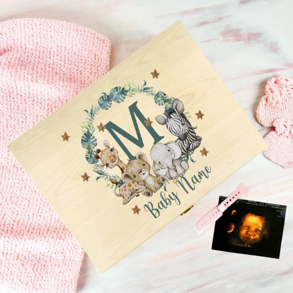 صندوق ذاكرة الطفل كهدية للولادة أو المعمودية صناديق تذكار خشبية مخصصة لحديثي الولادة مع علبة تواريخ الولادة