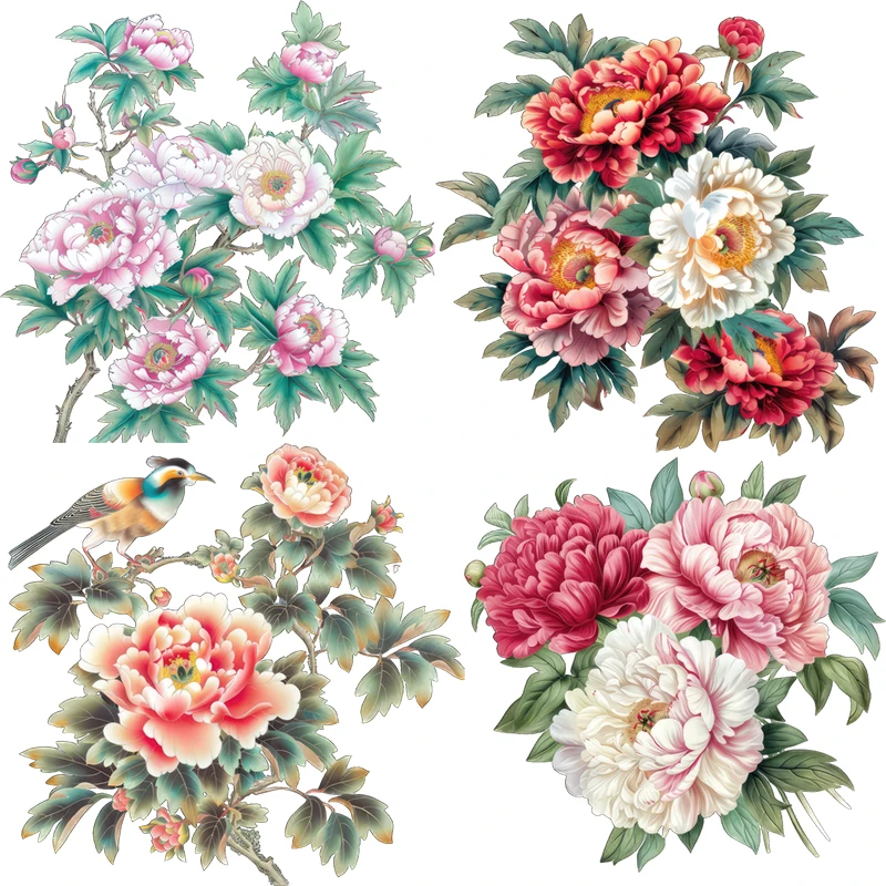 Three Ratels QCF360 Traditional Flower and Bird Diagram Peony Flower Branch Art wall stickers for home decoration