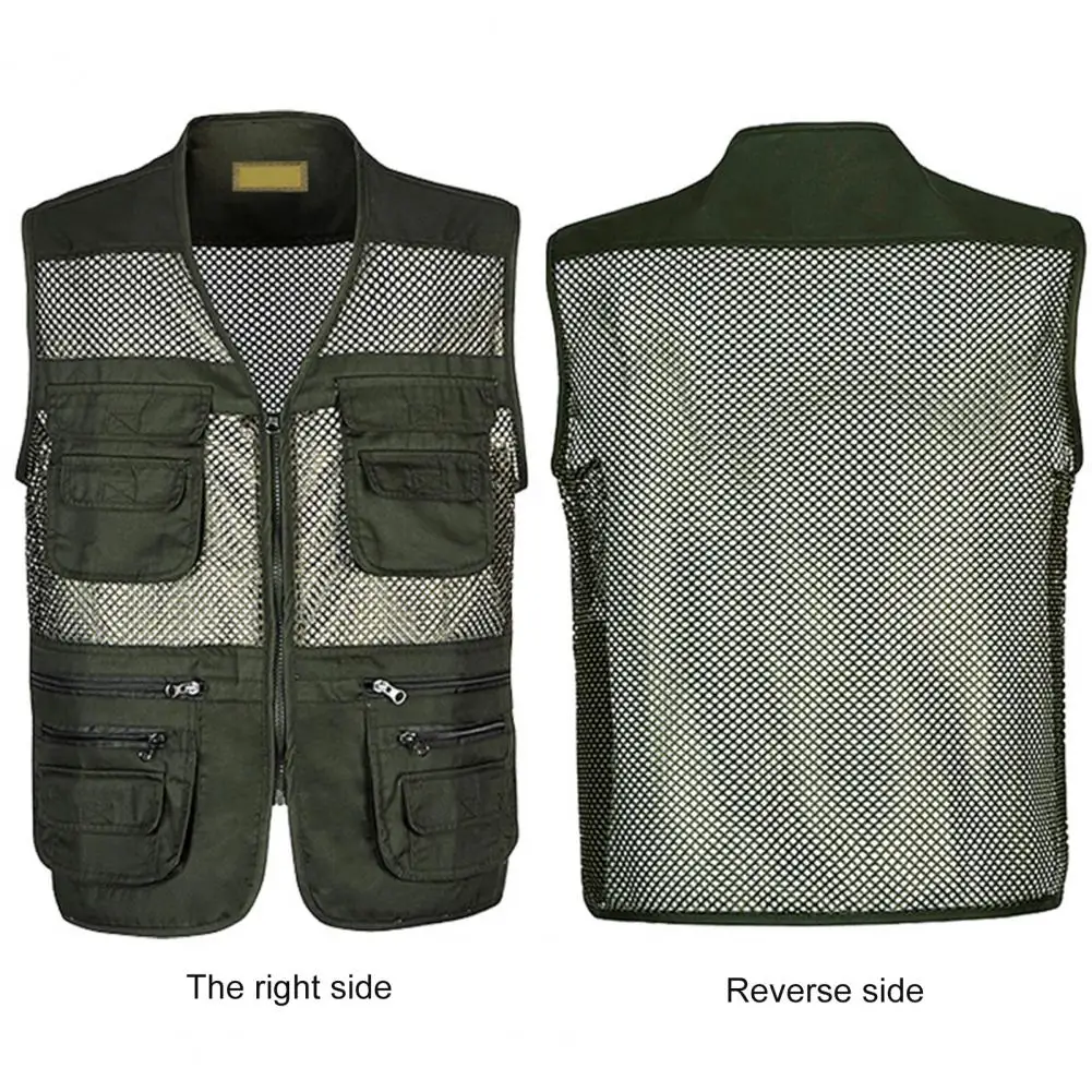 

Multi-pocket Outdoor Waistcoat Lightweight Mesh Outdoor Sports Vest for Camping Fishing Zipper Closure for Work for Summer