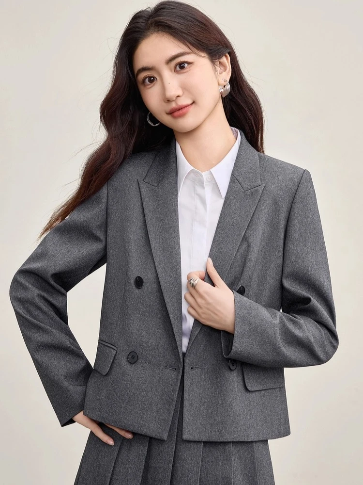 SENTUBILA Women's Business Blazer Autumn 2025 Commuter Interview Meeting Double-Breasted Short Office Tailored Coat 153XA2430