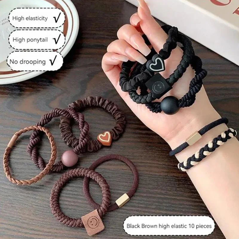 10PCS Women\'s Hair Ring Set Hair Accessories High Elasticity Leather Band Simple Temperament High Ponytail Durability New Style