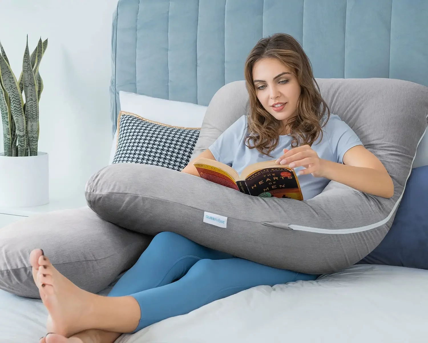 Almohadas para dormir Almohada de maternidad de cuerpo completo en forma de U gris con funda extraíble