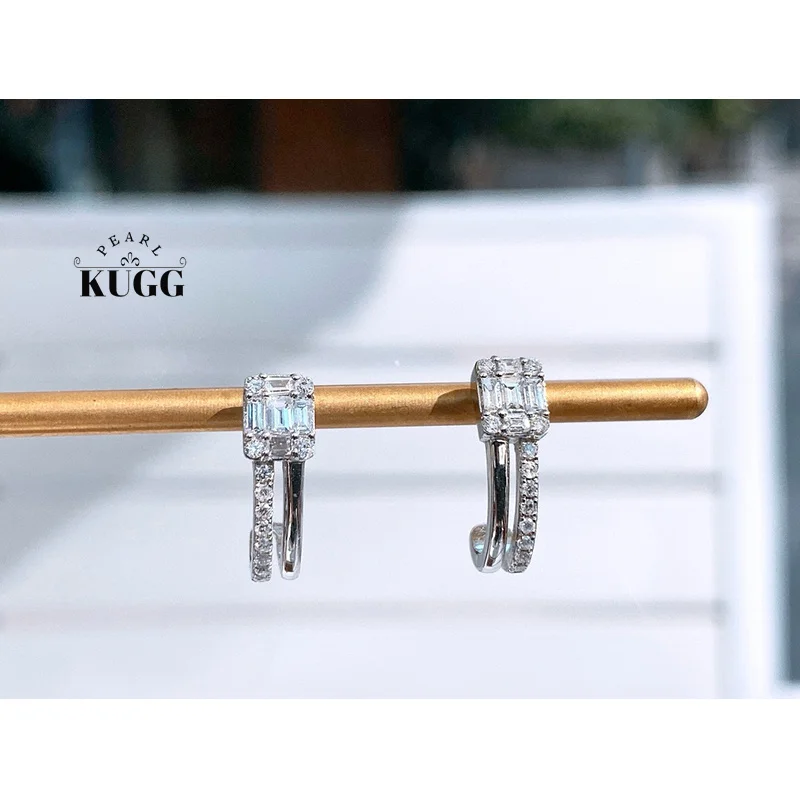 KUGG 100% 18K White Gold Earrings Elegant Style 0.60carat Real Natural Diamond Stud Earrings for Women High Wedding Jewelry