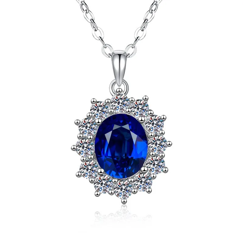 

ZFSILVER Fashion Trendy Classic 925 Silver SapphireBlue Corundum Necklace For Charms Women Accessories Party Jewelry Gift HK0135